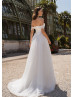 Beaded Off Shoulder Ivory Lace Tulle Wedding Dress